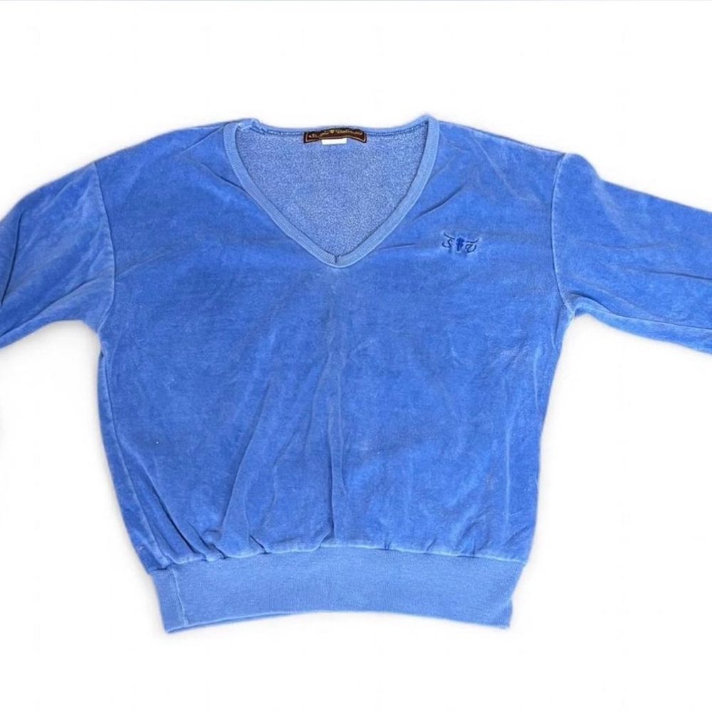 Sergio Valente V-Neck blue velour Sweater